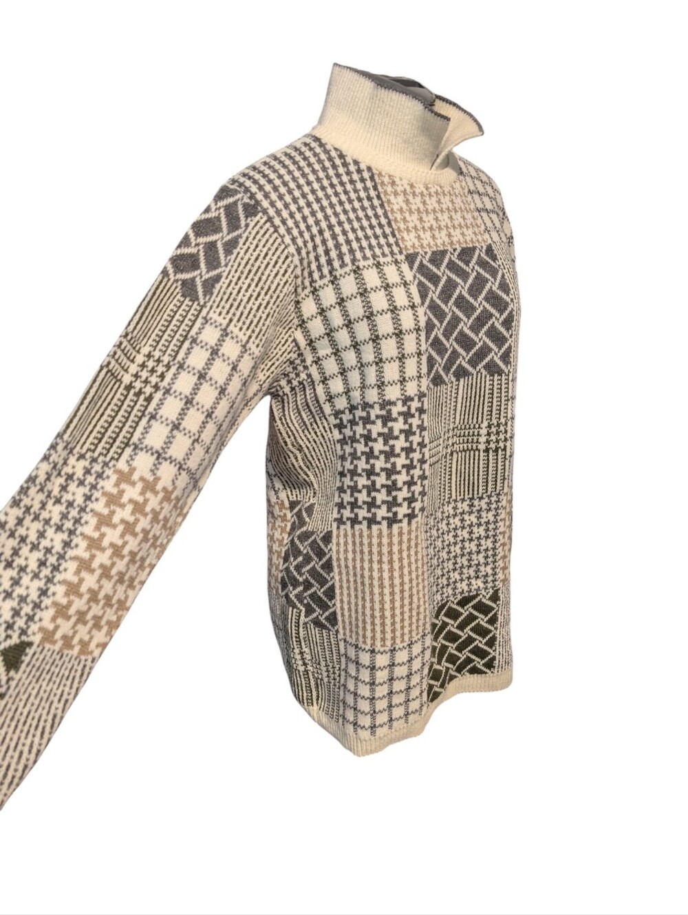 90s Vintage Alfred Dunner Patchwork Knit Long Sweater/ Dress Size Small Petite